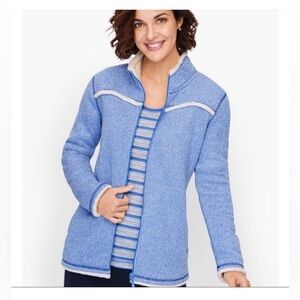 Talbots Blue Yoke  Trim Sherpa Fleece  Thermal Full Zip